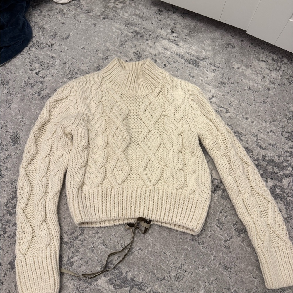 Zara Cream Cable Knit Turtleneck Sweater